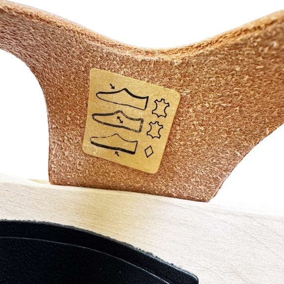 NEW Swedish Hasbeens Peep Toe Low Wood Clog Sandals Nature Size 38 US 8 - Picture 8 of 16